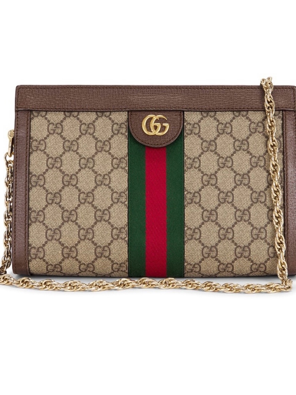 Gucci Beige/Brown GG Supreme Crossbody with Green and Red Web